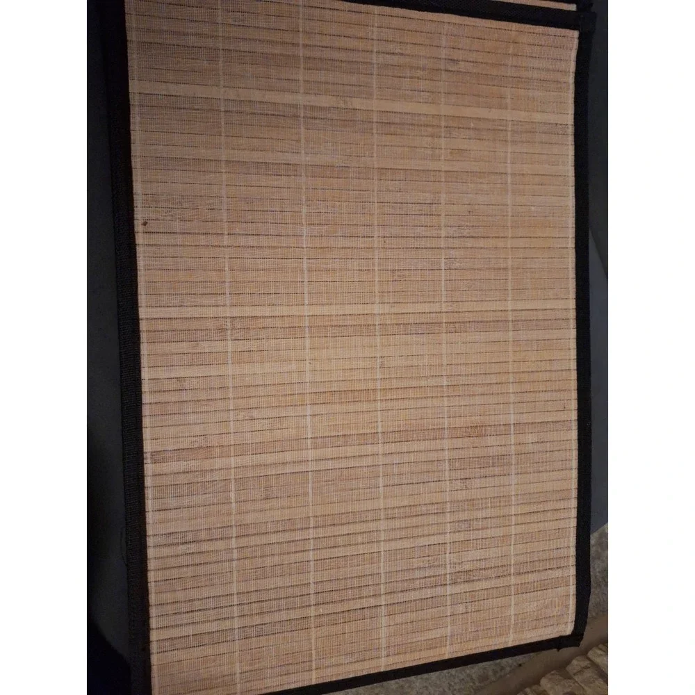 Set of 6 Natural Bamboo Slat Placemats   with  Black Trim - 19 